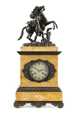 Lot 1229 - A 19TH CENTURY BRONZE AND SIENNA MARBLE MANTEL CLOCK