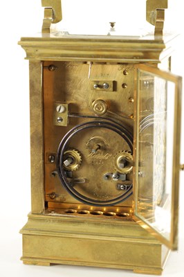 Lot 1187 - A LATE 19TH CENTURY FRENCH EIGHT-DAY REPEATING BRASS CASED AND CHAMPLEVE ENAMEL PANELLED CARRIAGE CLOCK