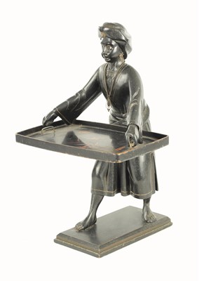 Lot 862 - A 19TH CENTURY VENETIAN CARVED LACQUERED FIGURAL CARD TRAY