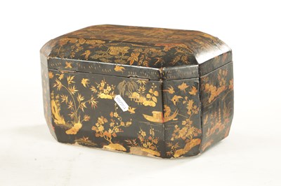 Lot 1311 - A LATE GEORGIAN BLACK JAPANNED CHINOISERIE TEA CADDY