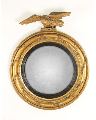 Lot 1468 - A 19TH CENTURY GILT GESSO CARVED CONVEX HANGING MIRROR