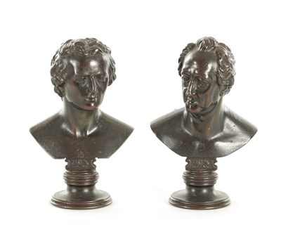 Lot 895 - A PAIR OF 19TH CENTURY PATINATED CAST IRON BUSTS