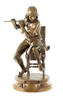 Lot 916 - ADRIEN ETIENNE GAUDEZ (1845-1902). A GOOD 19TH CENTURY PATINATED BRONZE SCULPTURE OF A FLUTE PLAYER