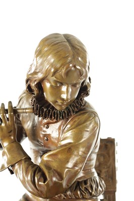 Lot 916 - ADRIEN ETIENNE GAUDEZ (1845-1902). A GOOD 19TH CENTURY PATINATED BRONZE SCULPTURE OF A FLUTE PLAYER