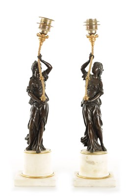 Lot 763 - A PAIR OF 19TH CENTURY BRONZE FIGURAL CANDELABRA