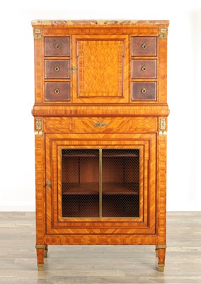 Lot 1477 - E. KELLER, PARIS. A LATE 19TH CENTURY FRENCH KINGWOOD AND ORMOLU MOUNTED CABINET ON STAND