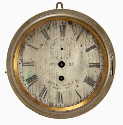 Lot 757 - A LATE 19th CENTURY BRASS BULKHEAD CLOCK the...