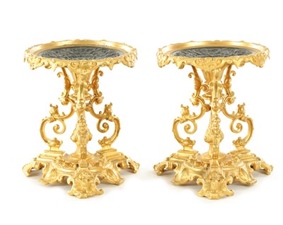 Lot 892 - A PAIR OF 19TH CENTURY BRONZE & GILT BRONZE TAZZA