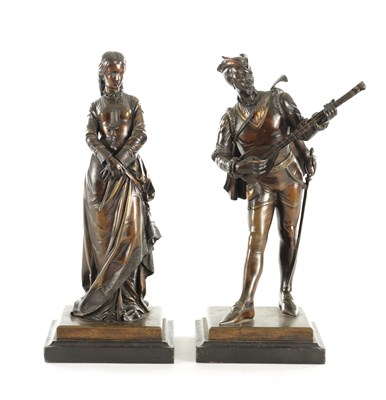 Lot 933 - J. GUILLOT (1865-1911). A PAIR OF CLASSICAL STYLE EARLY 20TH CENTURY BRONZE FIGURES