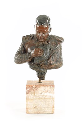 Lot 831 - ARTESANIAS URREGUI. A COLD PAINTED TERRACOTA BUST OF A MATADOR