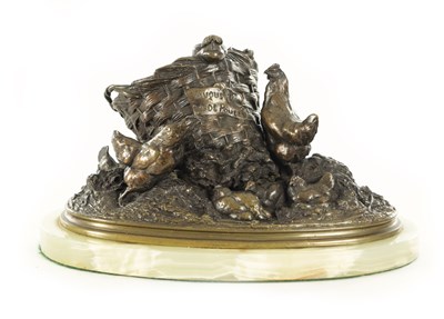 Lot 905 - A LATE 19TH CENTURY FRENCH BRONZE GROUP OF HENS AND CHICKENS AFTER AUGUSTE-NICHOLAS CAIN