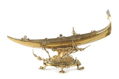 Lot 864 - A 19TH CENTURY GILT BRONZE CENTRE PIECE SHAPED AS A GONDOLA