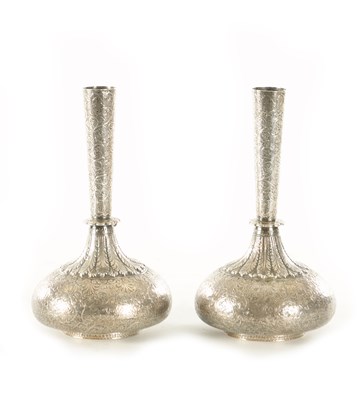 Lot 184 - A PAIR OF 19TH CENTURY INDIAN KASHMIR SILVER VASES