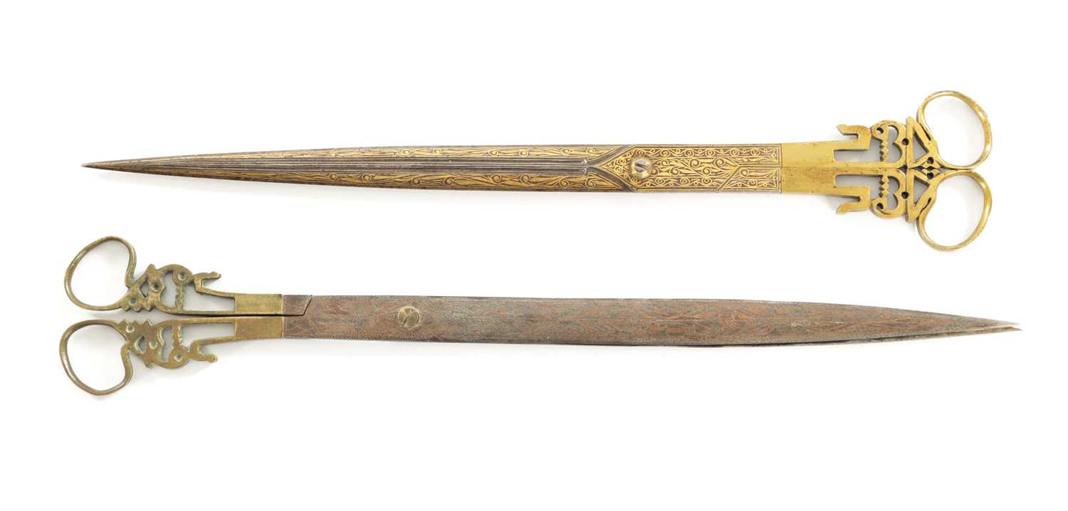 Lot 186 - TWO 19TH CENTURY OTTOMAN DAMASCUS CALLIGRAPHERS SCISSORS