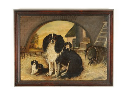 Lot 999 - A LATE 18TH CENTURY ENGLISH SCHOOL NAIVE DOG OIL ON CANVAS