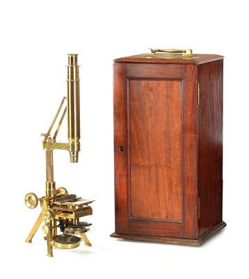 Lot 1263 - A 19TH CENTURY POWELL AND LEALAND NUMBER 3 MONOCULAR MICROSCOPE