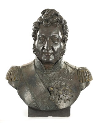 Lot 804 - A LARGE 19TH CENTURY CAST IRON BUST OF LOUIS PHILIPPE