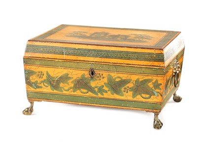 Lot 1312 - A GOOD REGENCY PAINTED SATINWOOD SEWING BOX