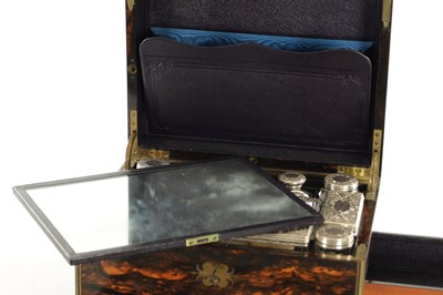 Lot 1333 - J.J. MECHI, 112 REGENT STREET, LONDON. A FINE 19TH CENTURY CALAMANDER AND BRASS INLAID DRESSING BOX