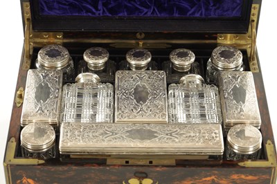 Lot 1333 - J.J. MECHI, 112 REGENT STREET, LONDON. A FINE 19TH CENTURY CALAMANDER AND BRASS INLAID DRESSING BOX