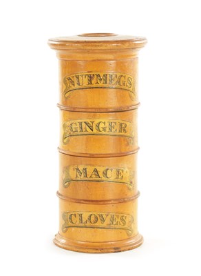 Lot 1303 - A 19TH CENTURY TURNED SYCAMORE SPICE TOWER