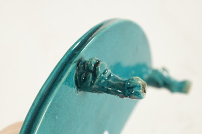 Lot 187 - A CHINESE QING DYNASTY TURQUOISE GLAZED TABLE STAND