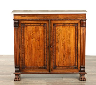 Lot 1388 - A REGENCY FIGURED ROSEWOOD SIDE CABINET IN THE MANNER OF GILLOWS