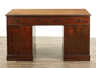 Lot 1480 - A GEORGE III MAHOGANY INLAID PEDESTAL DESK