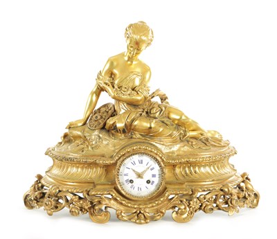 Lot 1145 - A 19TH CENTURY GILT BRASS FIGURAL FRENCH MANTEL CLOCK