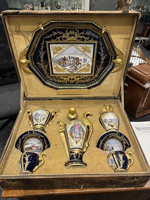 Lot 66 - A FINE 19TH CENTURY FRENCH NAPOLEON CASED SERVES TETE E TETE SERVICE