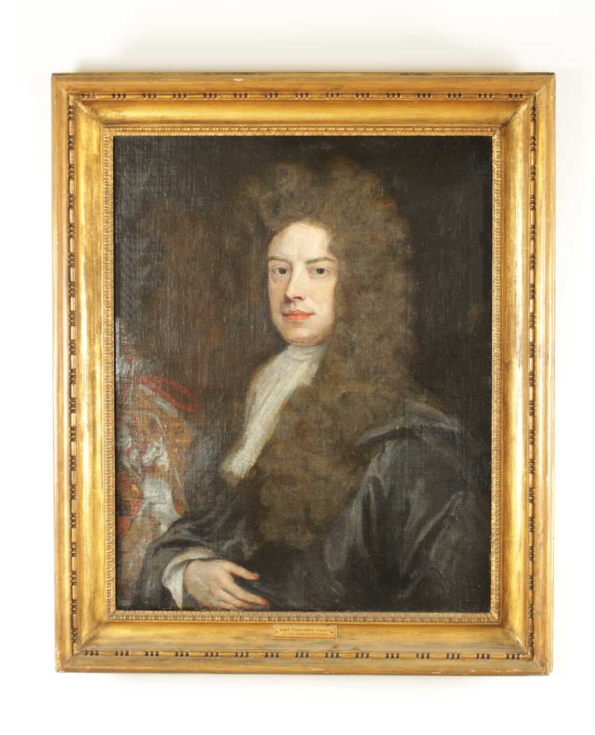 Lot 996 - AN 18TH CENTURY OIL ON CANVAS HALF LENGTH PORTRAIT INSCRIBED LORD CHANCELLOR SOMERS BY SIR GODFREY KNELLER