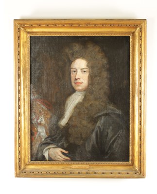 Lot 996 - AN 18TH CENTURY OIL ON CANVAS HALF LENGTH PORTRAIT INSCRIBED LORD CHANCELLOR SOMERS BY SIR GODFREY KNELLER