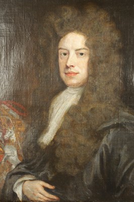 Lot 996 - AN 18TH CENTURY OIL ON CANVAS HALF LENGTH PORTRAIT INSCRIBED LORD CHANCELLOR SOMERS BY SIR GODFREY KNELLER