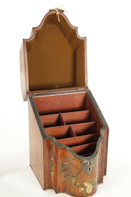 Lot 1330 - A GEORGE III PAINTED MAHOGANY AND SILVER MOUNTED KNIFE BOX