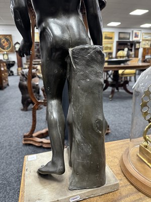 Lot 924 - AFTER THE ANTIQUE AN 18TH CENTURY BRONZED LEAD FIGURE OF THE CAPITOLINE ANTINOUS