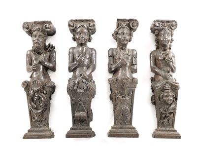 Lot 1304 - A SET OF FOUR 17TH CENTURY OAK CARYATID CARVINGS