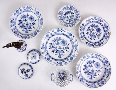 Lot 77 - THREE MEISSEN BLUE AND WHITE SHALLOW DISHES,...