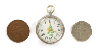 Lot 582 - A RARE VINTAGE SILVER CASED SUFFRAGETTE "VOTE FOR WOMEN" FOB WATCH