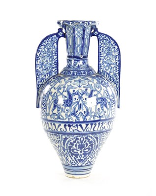 Lot 38 - A LATE 19TH CENTURY FRENCH ALHAMBRA EARTHENWARE BLUE AND WHITE VASE