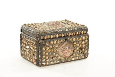 Lot 1338 - AN EARLY 19TH CENTURY TEA CADDY DECORATED WITH SHELLWORK