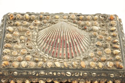 Lot 1338 - AN EARLY 19TH CENTURY TEA CADDY DECORATED WITH SHELLWORK