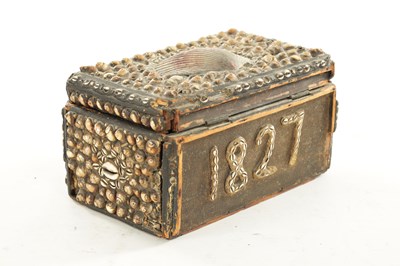 Lot 1338 - AN EARLY 19TH CENTURY TEA CADDY DECORATED WITH SHELLWORK