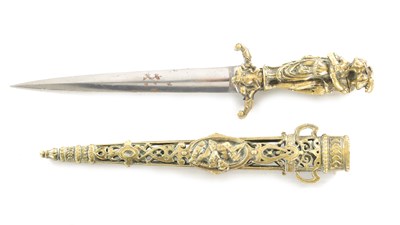 Lot 627 - A 19TH CENTURY BRASS ROMANTIC DAGGER