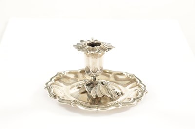 Lot 533 - A 19TH CENTURY MINIATURE SILVER CHAMBER STICK