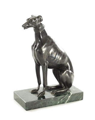 Lot 848 - A LATE 19TH CENTURY BRONZE SCULPTURE OF A GREY HOUND