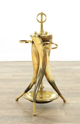 Lot 800 - A LATE 19TH CENTURY BRASS AND COW HORN STICK STAND