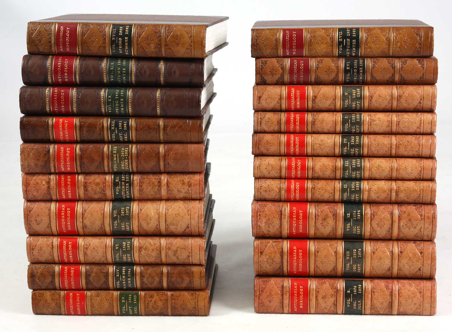 Lot 786 - A SET OF 20 LEATHER BOUND ANTIQUARIAN HOROLOGY...