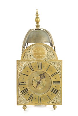 Lot 1135 - SAMUEL GOUPIL, LONDON. AN EARLY 18TH CENTURY WEIGHT DRIVEN BRASS LANTERN CLOCK