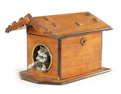 Lot 1306 - A LATE 19TH CENTURY NOVELTY OAK HUMIDOR FORMED AS A DOG KENNEL