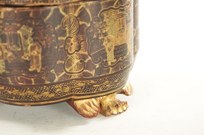Lot 206 - A LATE 19TH CENTURY CHINESE EXPORT CANTONESE LACQUER WORK TEA CADDY FORMED AS A PUMPKIN